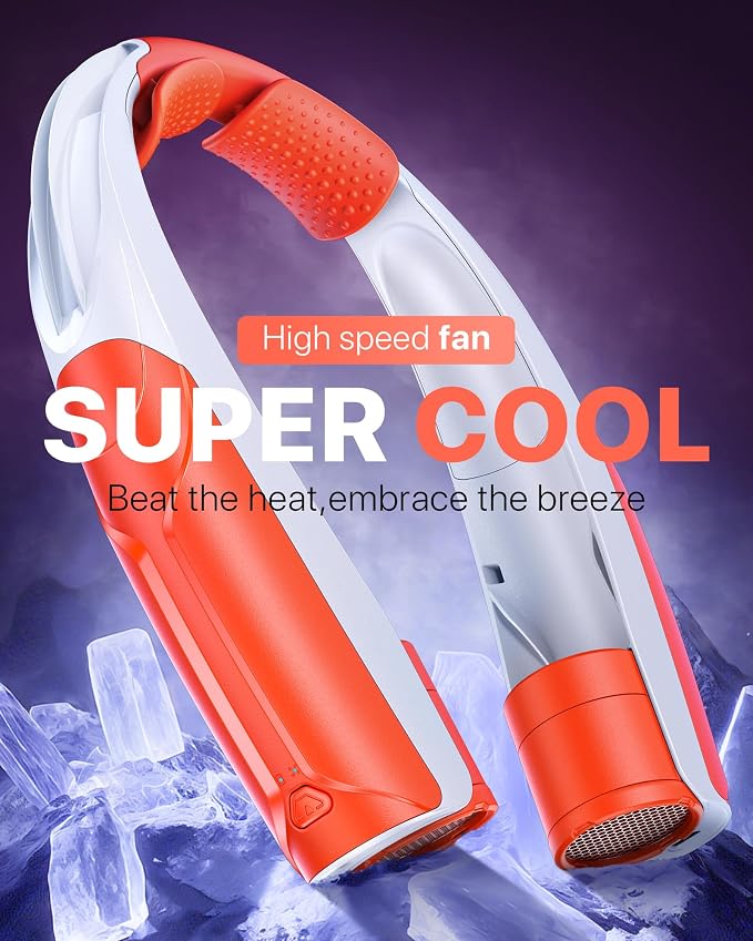 AaoLin Portable Neck Fan with 6000mAh Battery, USB-C Rechargeable, Orange Hands-Free Personal Fan 6 Speeds, 6-20Hrs Cooling for Outdoor Sports/Gym/Office, Adjustable 11oz Lightweight, Neck Cooler