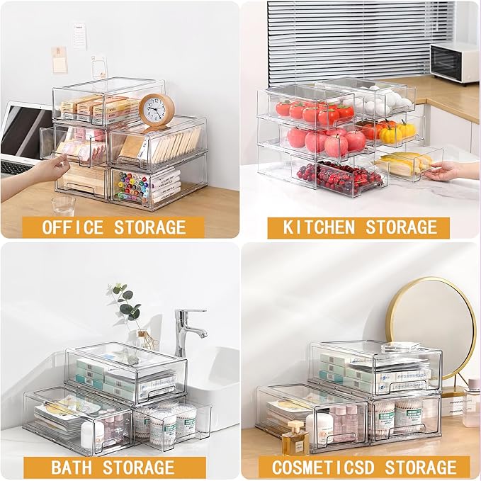clear Drawer-Type Plastic Storage Box Bins Organizer，Family First Aid Kits Medicine cabinet Box Organizer,Closet ，Shelf，Ointments, Adhesive Bandages，Cosmetics,Office Items (clear, 6L)