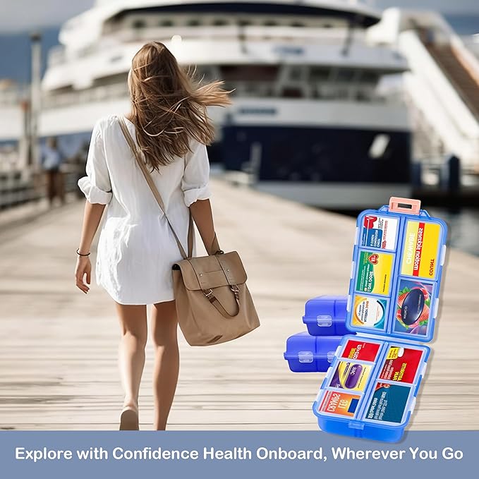 2026 New Extra Large Pill Box with Medicine Labels Travel Essentials Daily Med Container Mini Medication Organizer Storage Organizer Case 7 Day Pill Organizer(Blue)