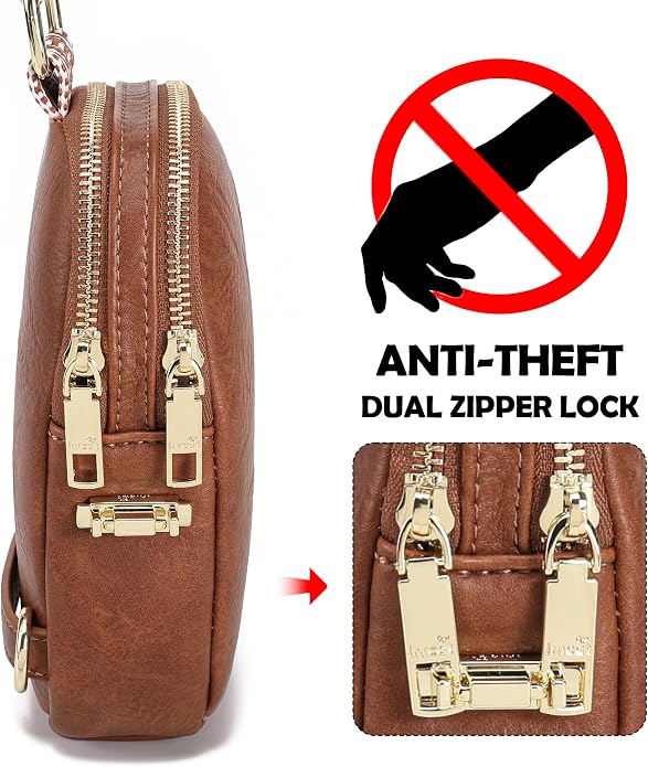 Anti Theft Crossbody Bag for Women, Small RFID Blocking Sling Purse with Zipper Lock for Travel, Vegan Leather