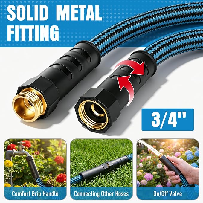 NON-EXPANDABLE 100 ft Garden Hose, Heavy Duty Flexible Water Hose, Kink Resistant Lightweight Hybrid Hose with Durable Fabric Skin, Leakproof Hose Male to Female Fittings