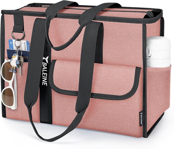 BALEINE Large Utility Tote Bag with Reinforced Bottom, Multi Pockets Foldable Tote Bag for Nurse, Travel, Work