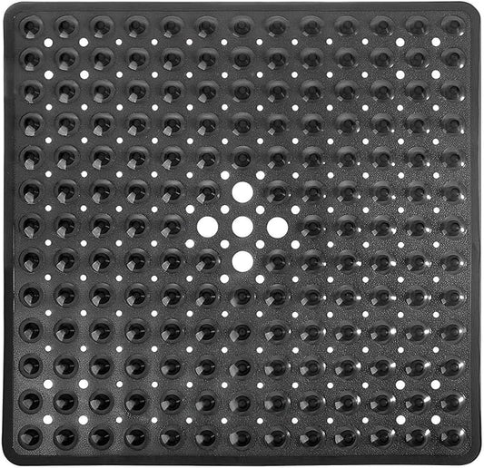 Yimobra Shower Stall Mat Non Slip, 21x21 Inch, Soft Square Bath Mat for Shower with Suction Cups and Drain Holes, Stall Floor Mats for Bathroom, Machine Washable, Bathroom Accessories, Black