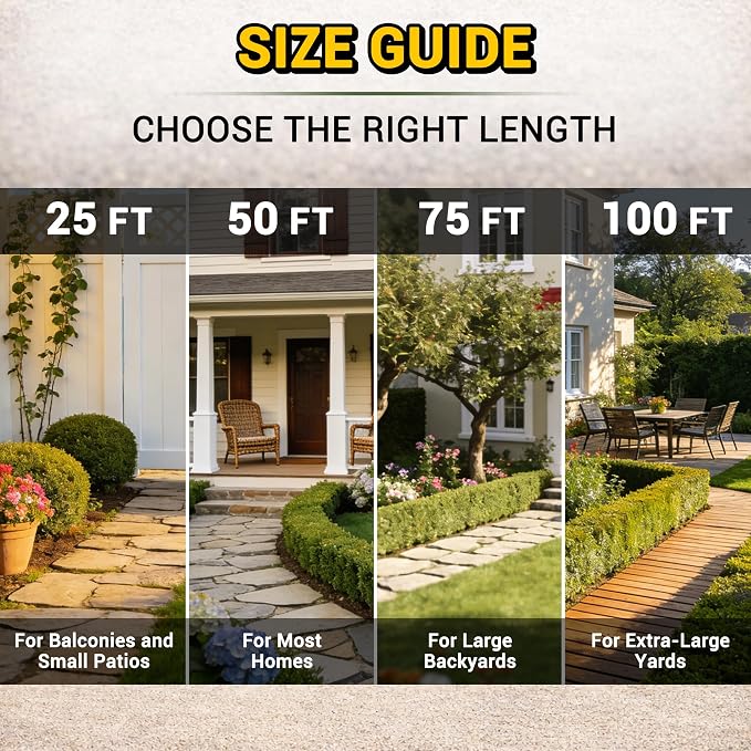 TheFitLife 25 FT Garden Hose, Heavy Duty, Lightweight, Non-Kink, Flexible | 25ft Non-Expandable Water Hose with Nozzle, Easy Control, Ideal for Patios, Small Yards, Daily Watering, 1/2 id x 25 feet