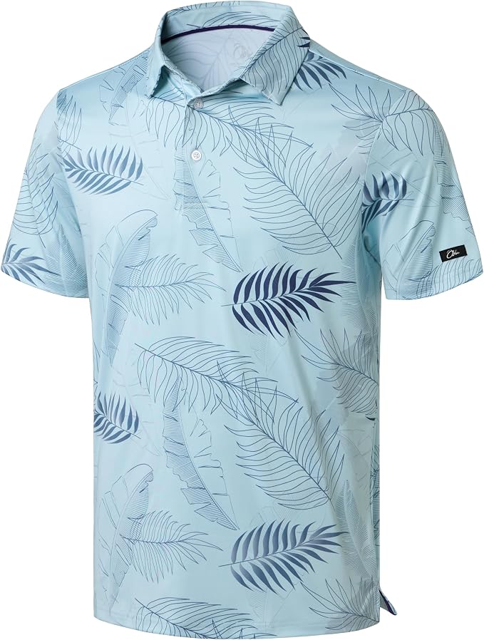 Obla Mens Golf Polo Shirts Short Sleeve Dry Fit Performance Moisture Wicking Casual Print Collared Golf Shirts for Men