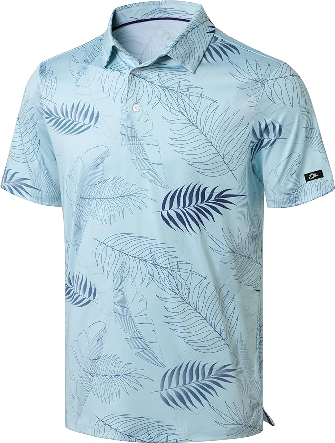 Obla Mens Golf Polo Shirts Short Sleeve Dry Fit Performance Moisture Wicking Casual Print Collared Golf Shirts for Men