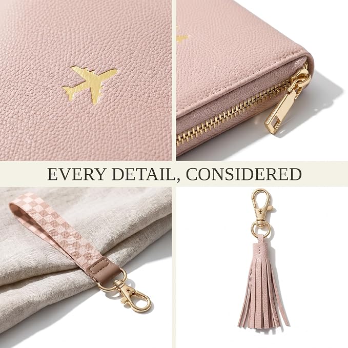 Beautiful Passport Holder And Travel Wallet with Wristlet Strap | All-in-One Organizer for Women Holds up to 4 Passports, w Card Slots and Keychain - RFID Blocking Keeps Documents Safe