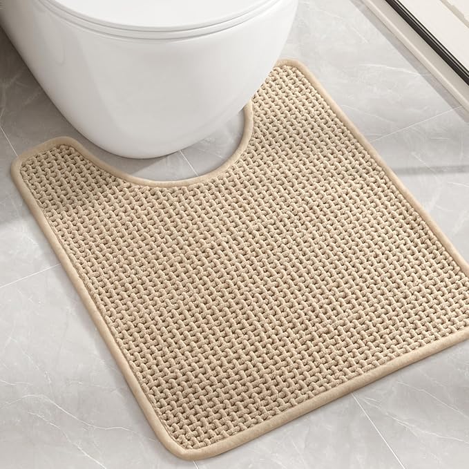 Color&Geometry Chenille Toilet Rugs U Shaped Washable, Absorbent, Stain Resistant, Non Slip, Quick Dry, 20"x24" Khaki Toilet Mat for Bathroom Contour Bath Rugs for Toilet Base, Standard-Sized