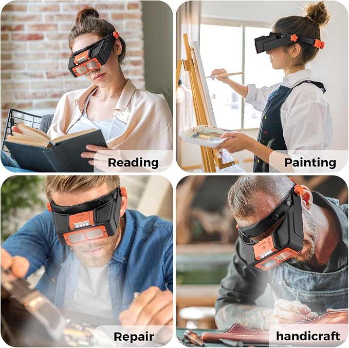 COYLAPY Headband Magnifier with Light, 1.5X-3.5X Magnifying Glasses | Rechargeable Led Light, 4 Lens (1.5x,2x,2.5x,3.5x), Ideal for Close work, Repair, Jewelry, Sewing, Beading, Crafts, Hobby
