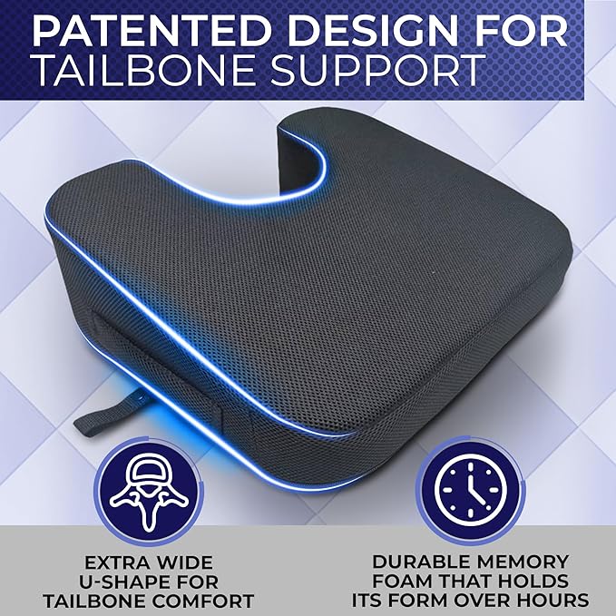 YogiBum Patented Cushion | Extra Large Tailbone Gap | XL Size for 190lbs+ | Med Size for 150-190lbs | Relief for LowBack, Tailbone, Sciatica, Hemorrhoids | Snug Fit on Office/Computer Chairs