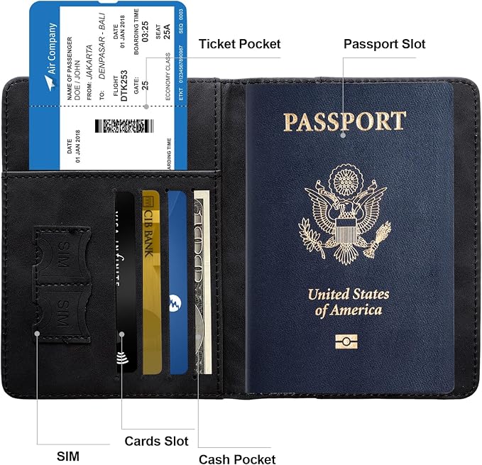 Passport Holder for Travel Women and Men RFID Passport Holder with Card Slots Holder Passport Case Passport cover Passport Wallet Travel Essentials and Accessories