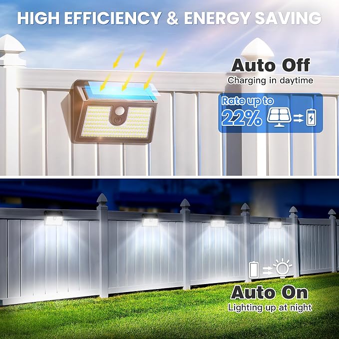 [2 Packs] Solar Motion Sensor Outdoor Lights, Super Bright Solar Lights Outdoor Waterproof, 3 Lighting Modes Security Wall Light for Outside Walking Dog Fence Backyard Deck Garden Door Step Garage