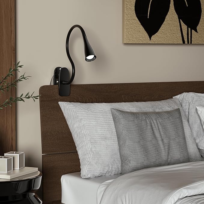 Book Light for Reading in Bed, Eye-Caring LED Reading Light, 360° Flexible Clip on headboard lamp, 5W 3000k Desk Lamp with Clamp for Bedroom, Office, Painting, Workbench and Sewing, Black