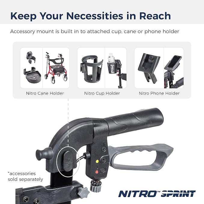 Drive Medical Nitro Sprint Rollator Walker with Seat, Petite Height, Black | Lightweight Rollator with Large Wheels Offers Short, Foldable Design for Seniors and Adults Every Day