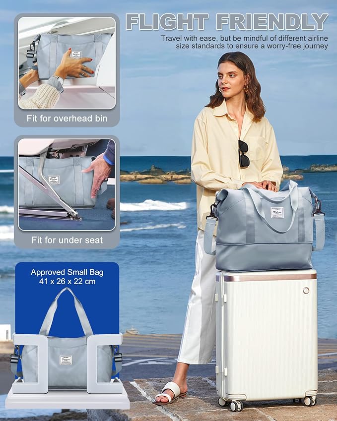 Travel Duffel Bag, Sports Tote Gym Bag, Shoulder Weekender Overnight Bag for Women