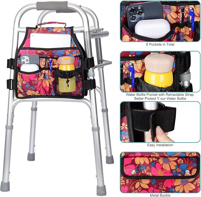 supregear Side Walker Bag, Walker Accessories Bag w/Cup Holder, Folding Walker Basket Waterproof Walker Organizer Caddy Pouch for Most Walker with Side Bar for Seniors, Elderly, Double Sided