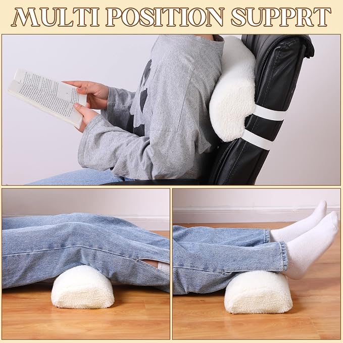 Sintuff Recliner Leg Rest Cushion Sofa Footrest Pillow with Cover Half Moon Bolster Pillow Under Knee Pillow for Sleeping On Back Alleviating Pain, 19.7 x 8 x 3.5 Inch (Beige)