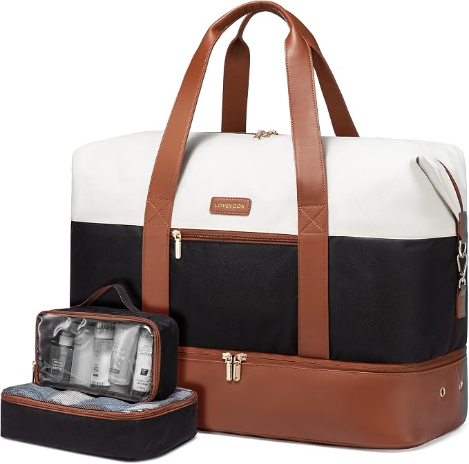 LOVEVOOK Weekender Bag for Women, Large Duffle Bag for Travel with 2 Packing Cubes, Carry on Overnight Bag with Shoe Compartment, Mom Hospital Bags for Labor and Delivery