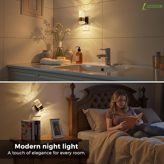 L LOHAS LED Night Light, Modern Night Lights Plug into Wall, 3000K Soft Warm 0-100LM Adjustable Night Lights,Automatic Nightlights Plug in with Dusk to Dawn Sensor for Rooms Bathroom Hallway Decor