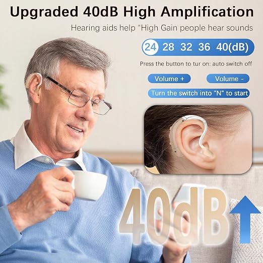 Hearing Aids for Seniors with Hearing Loss - Invisible Hearing Amplifiers for Adults with Noise Cancelingand Volume Control Comfort In-ear Hearing Devices (black)