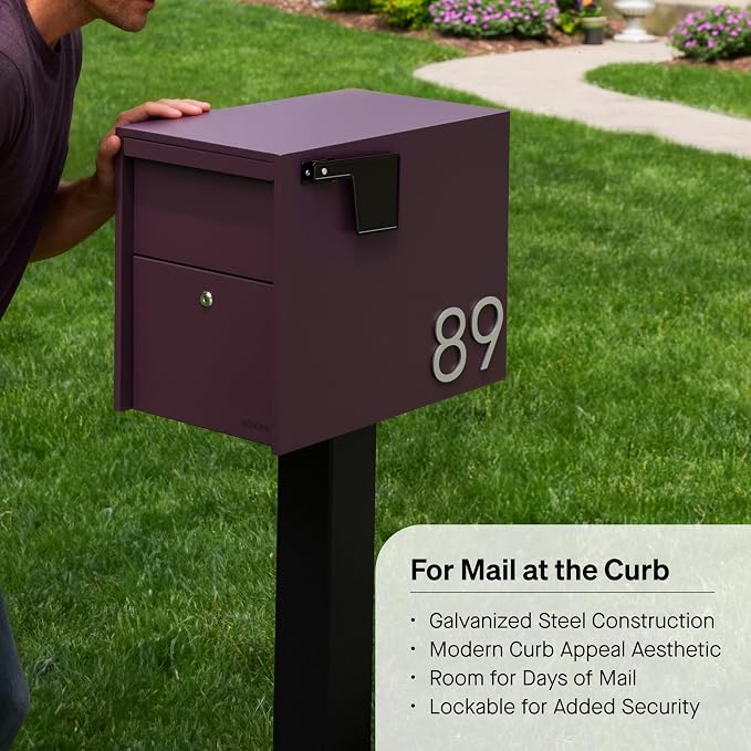 Adoorn Lockable Post Mount Mailboxes for Outside - Large Anti-Theft Locking Mailbox for Packages and Letters - Weatherproof Construction - Durable Steel - 15.5" H x 12" W x 18.5" D - Malbec