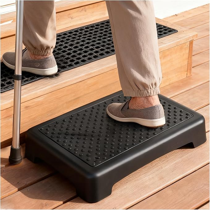 Stepping Stool for Adults & Seniors,Heavy Duty Portable One Step Stool Anti Slip Mobility Daily Aids Indoor/Outdoor Wide Safety Platform for Stairs/Kitchen/Bed/SUV Cars,Black