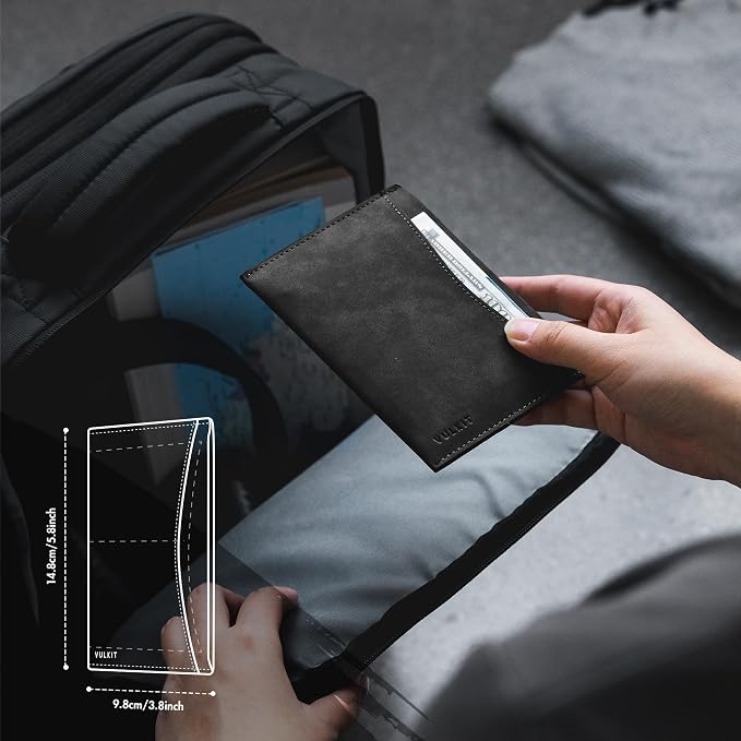 VULKIT Passport Cover Ultra Slim Design Leather Passport Sleeve RFID Blocking with 2 Card Slots, Anti-Theft Travel Essentials