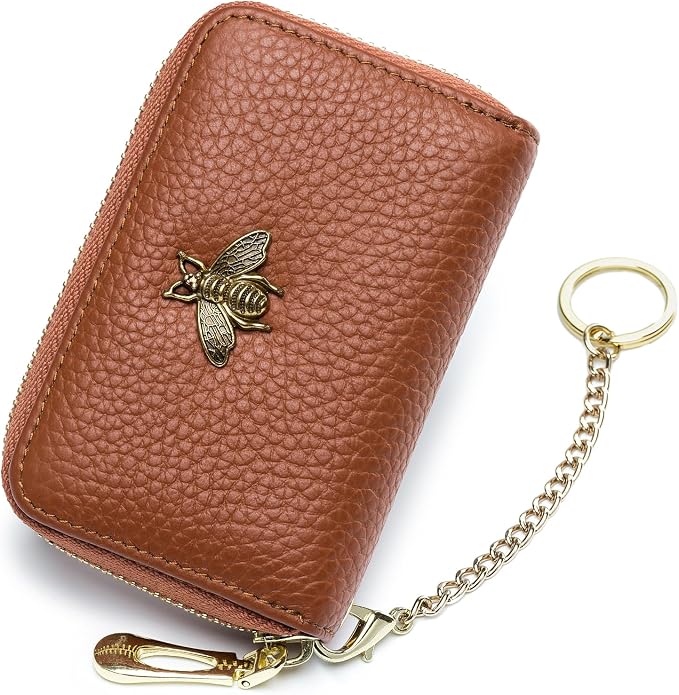 imeetu RFID Credit Card Holder, Small Card Wallet Women, Leather Card Case | Genuine Leather Women's Card & id Cases, Change Coin Purse with Zipper Keychain id Window, 20 Colors & 3 Styles, Daily, Gifts