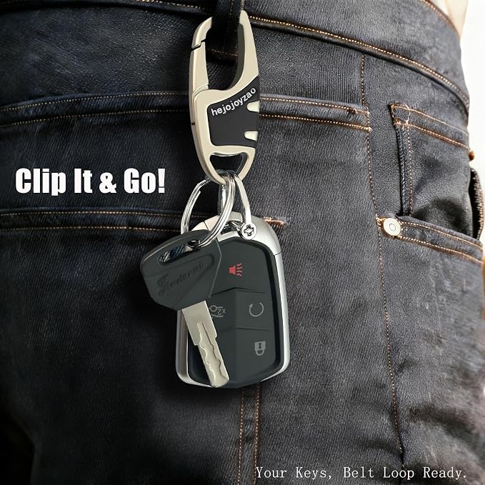 Keychain Carabiner Clip,Heavy Duty Belt Loop Car Key Ring Holder | Durable metal build, mens EDC accessory, 4 key rings, secure locking D-ring, fits belt loops, holds home, car key fobs
