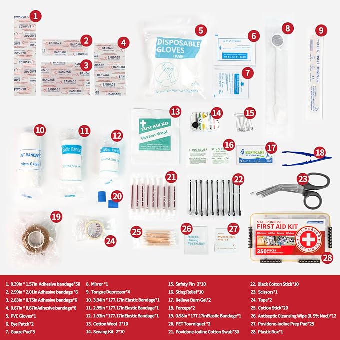 Prelady-350 Pieces All-Purpose 100-Person Emergency First Aid Kit – Waterproof Plastic Case | Clearly Organized for Fast Retrieval | Perfect for Home, Business, Workplace, Boat, Travel, Outdoor & Car