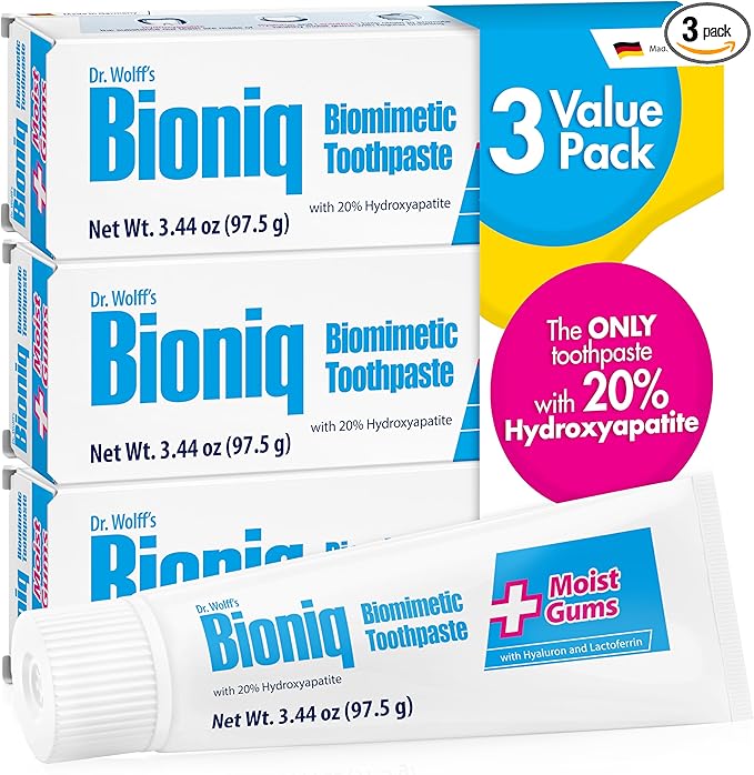 Bioniq Plus Moist Gum Toothpaste with 20% Hydroxyapatite, Fluoride Free Toothpaste, Hydroxyapatite Clinically Tested, Expert Enamel Care with Mint Flavor I 3.44 oz 3 Pack Family Value Size