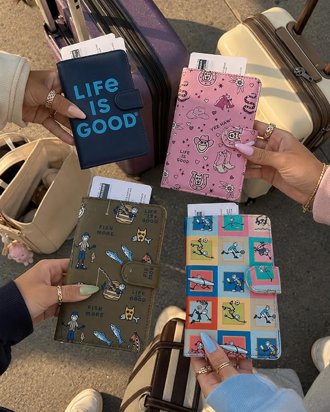Life is Good Travel Passport Cover - Anti-Theft Passport Holder Wallet with Interior Card Slots, Magnetic Snap Closure, Newsprint | Slim Design, Card Slots, Snap Closure, Fits Neatly in a Purse or Backpack, Keeps Documents and Boarding Pass Organized