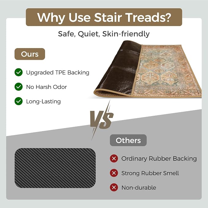 SARBEN 30"x30" Non Slip Stair Treads for Wooden Steps 1 Pack,Cedarwood Sage | Peel and Stick Carpet Stair Runner with TPE Adhesive Backing, Carpet for Added Safety, Pet and Senior Friendly