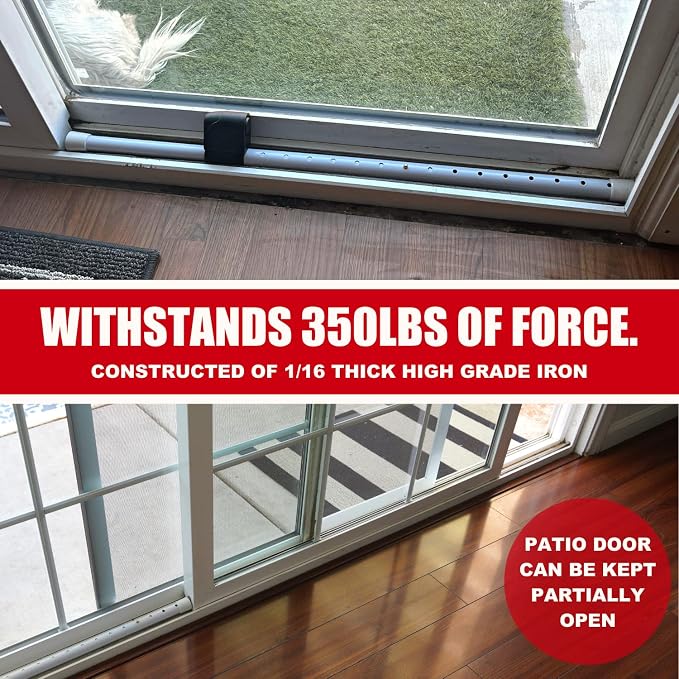 Securityman Door Security Bar with Alarm | Sliding Door Security | Door Stopper (120 dB Extra Loud Alarm) Enjoy Peace of Mind with Durable, Heavy Duty Door Jammer Door Stop Alarm Stick Inside