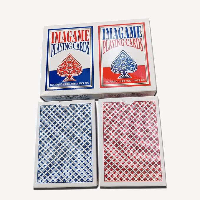 Plastic Playing Cards, Poker Size, Casino Quality, Jumbo Index, Waterproof & Washable, Perfect for Texas Hold’em Poker, 1 Blue Deck & 1 Red Deck