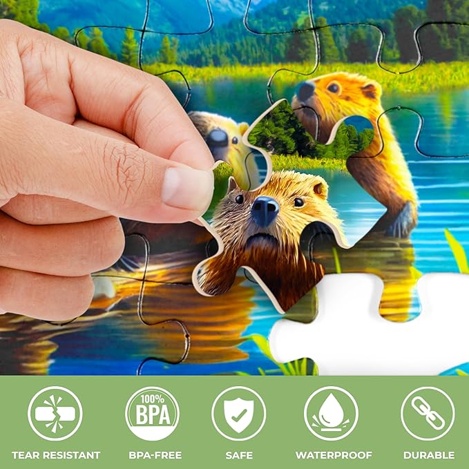 QUOKKA 100 Piece Dementia Activities for Adults - 3 Set Dementia Puzzles for Elderly - Large Piece Gifts Products for Seniors - Alzheimers Jigsaw Puzzle Games for Adults with Beavers, Cats and Dog