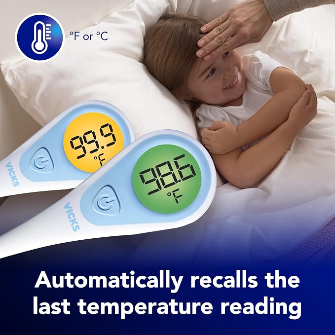 Vicks SpeedRead Digital Thermometer for Baby, Kids & Adults | Color-Coded Readings in 8 seconds, Oral, Baby Rectal Thermometer or Under The Arm, Water Resistant