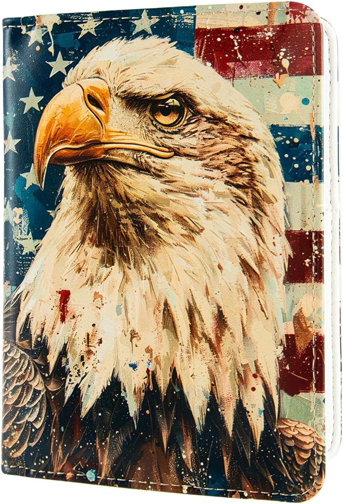 Passport Holder,Cute Passport Cover,Travel Wallet with Credit Card Slots Rfid passport Wallet Waterproof Documents Organizer Women Men (Bald eagle)