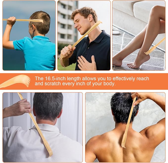8 Pack Wooden Bamboo Back Scratcher for Men Women Adults | Gifts for Seniors, Christmas Stocking Stuffers for Men Women Adults, 16.5 Inch Long Handle Back Scratchers