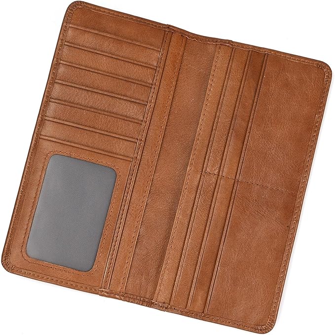 Genuine Leather Long Wallet for Men, Large Capacity Purse Clutch Bag Handbag Checkbook Cash Credit Cards Phone Holder | Large Capacity