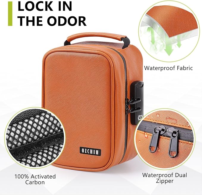 OZCHIN Smell Proof Bag with Combination Lock File Organizer Case Container Medicine Odorless Storage Lock Box Great Gift for Friend (Brown, M)