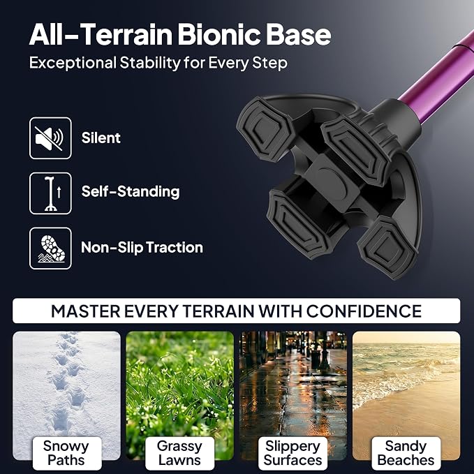 Walking Cane with LED Light, Foldable,Adjustable, Self Standing Walking Canes for Men & Women,Walking Sticks with Quad Base for Seniors & Adults