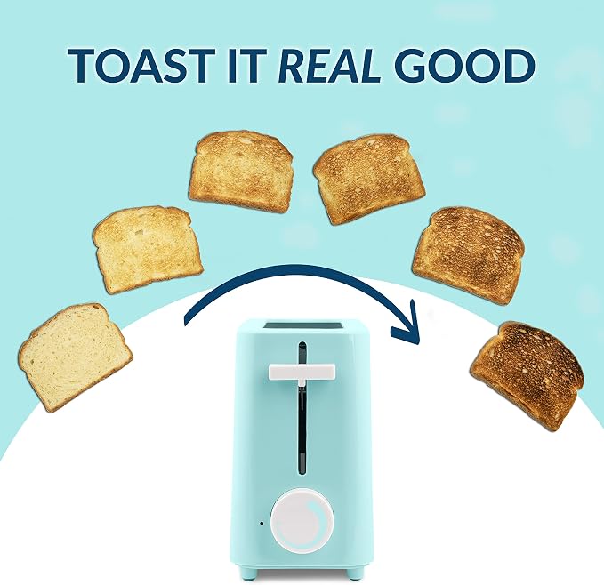 Nostalgia MyMini Single Slice Toaster, Extra Wide Slot, Adjustable Temperature, Removable Crumb Tray, Aqua