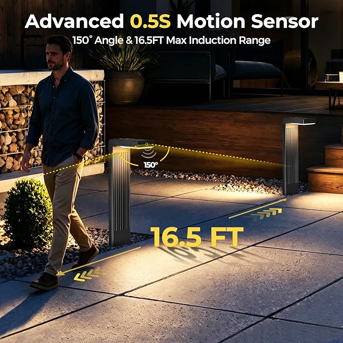 COXSENI Motion Sensor Solar Pathway Lights Outdoor,6 Working Modes,6 Pack | 400LM,Auto 150° Sensing Angle,16.5 Ft Detection Distance,2 Color Temperatures,IP65 Waterproof,Garden,Yard,Driveway,Walkway