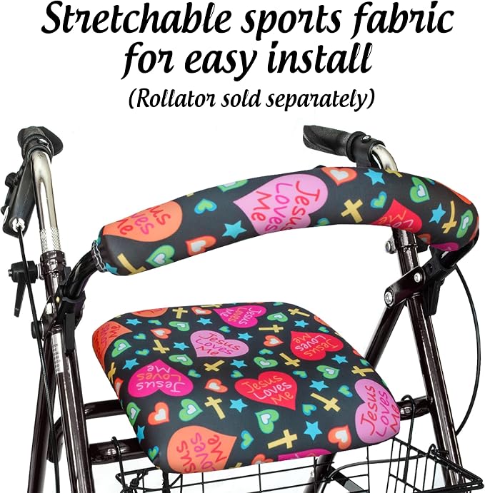 Top Glides Jesus Loves Me Universal Rollator Walker Seat and Backrest Covers (Christian)