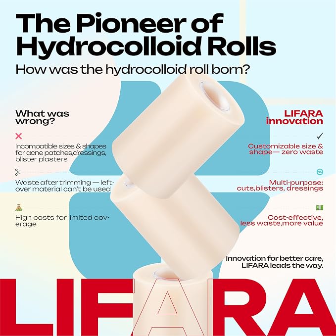 LIFARA Hydrocolloid Roll for Wound Care - Cut-to-Size, Hydrocolloid Patch Bandages with Self-Adhesive, Ultra Absorbent & Waterproof, First Aid Kit Essential (11.8mil/ 0.3mm Thickness, 3in*12ft)