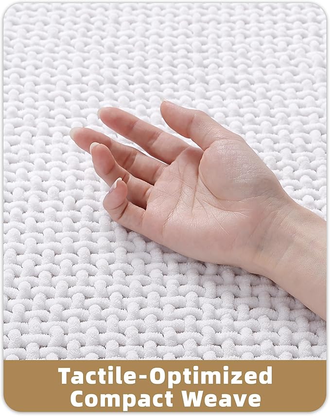 Color&Geometry Chenille Pile Large Bathroom Rugs Upgraded Denser, 24"x36" Non Slip Absorbent White Bath Mats for Bathroom Thin Fit Under Door, Washable Quick Dry