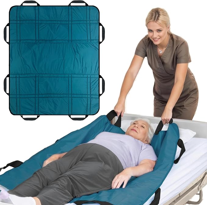 Upgraded 3-Layer Comfort Positioning Bed Pad with Handles Washable Waterproof Transfer Board for Turning Moving Patient Inconvenience Care Transfer Sheet, 48" x 40", Large, Ocean Teal