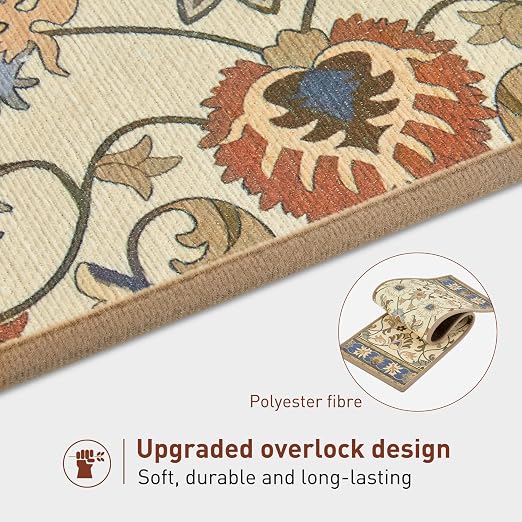 Non Slip Stair Treads for Wooden Steps, 30in x 8in Indoor Staircase Step Treads for Dogs, Reusable Stair Carpet Runner with TPR Adhesive, Oriental Design