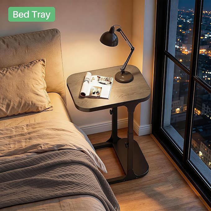 Kitstorack Height Adjustable End Table, Small Side Table for Couch, Sofa Table with Metal Frame for Living Room, Bedroom, Bedside C Shaped Table,Greige
